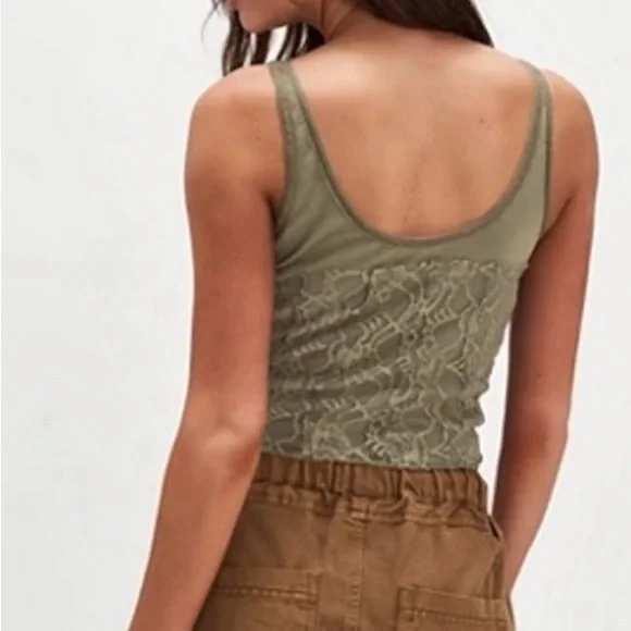 Free People Cosette Corset Tank in Olive Green Lace Button Tank - Picture 2 of 7